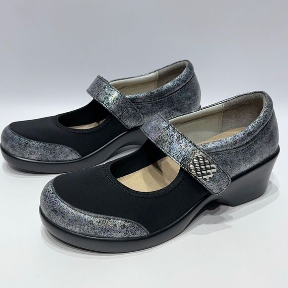 Alegria Women's Jan Mary Jane Wedge Silver Sparkle Leather ~ Size 10.5 (41EU) - Picture 2 of 14